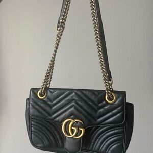 Gucci Black Quilted GG Marmont Chain Shoulder Bag